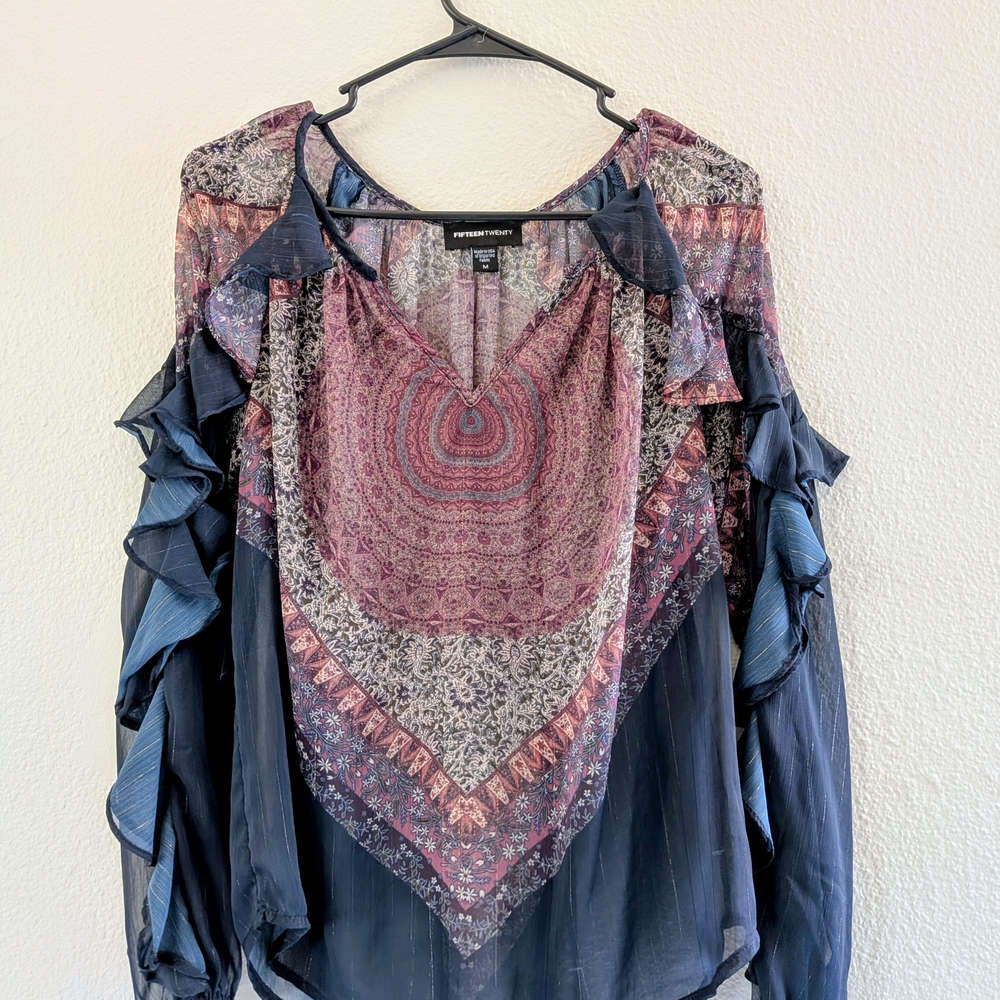 Patterned Cold Shoulder Top
